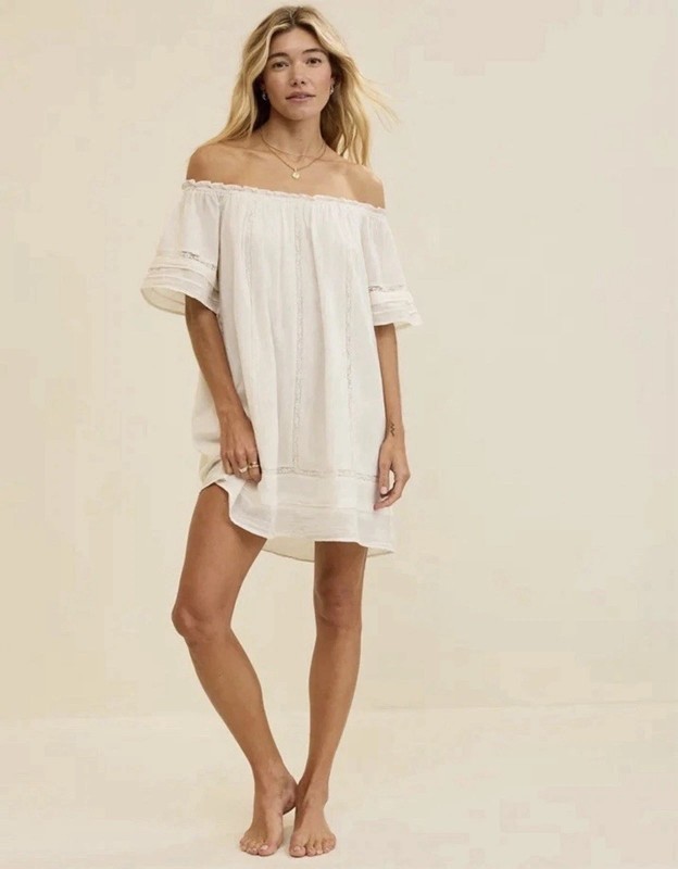 Aerie Femme Off Shoulder Ivory Cotton Dress Sleepwear XXL Nwt Nightgown Spring