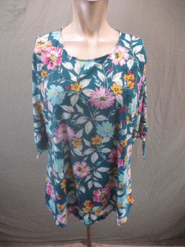 NWT West Loop Size L Womens Floral Short Sleeve Tie Breathable Tunic Top 806
