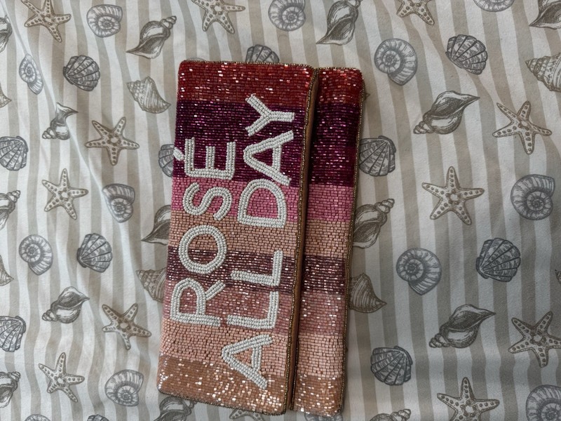 Beaded «Rose All Day» Small Clutch Pink Purple Red Stripe Gold Chain Snap