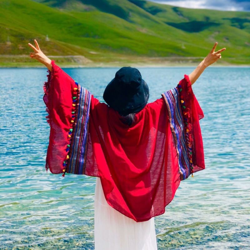 90x180cm Dunhuang Desert Sunscreen Cotton Linen Scarf Shawl Womens Qinghai