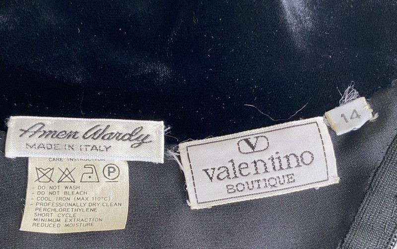 Vintage 80s Valentino Boutique Amen Wardy S M Dress Velvet Sleeve Italy Black gallery