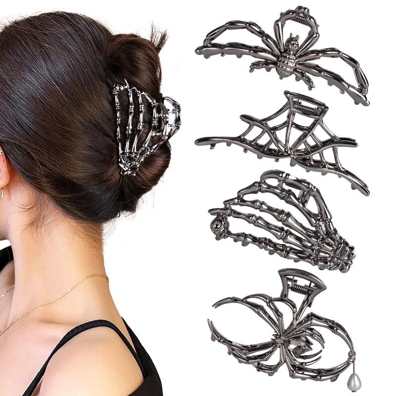 4 PCS Metal Spider Hair Claw Clips for Women, Goth Accessories, black