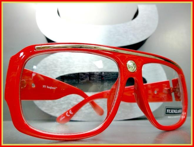 Men's CLASSIC RETRO HIP HOP RAPPER Style Clear Lens EYE GLASSES Thick Red Frame gallery