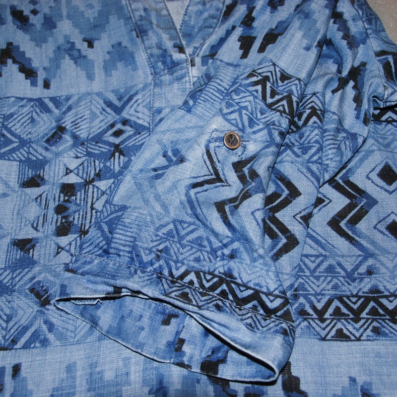 Soft Surroundings Small Fit Blue Aztec Southwestern Tunic Top Roll Tab Sleeve gallery