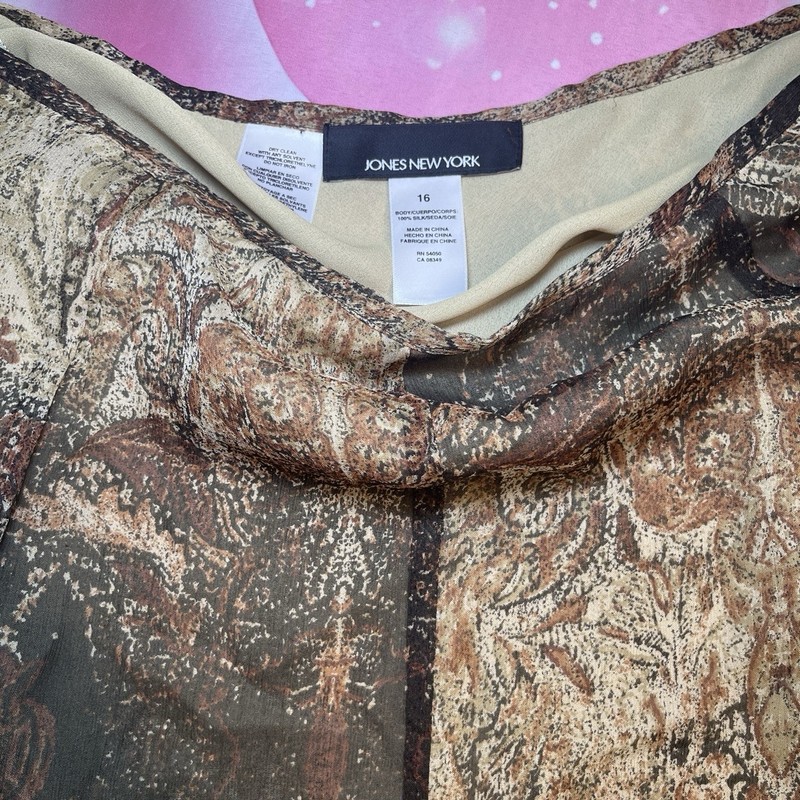 Jones New York Women’s Size 16 Brown Paisley 100% silk Lined A-Line Knee Skirt gallery
