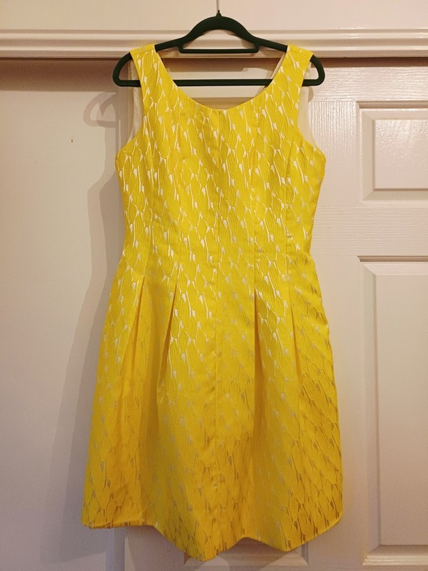 Yellow Jaquard Floral Cocktail Dress Summer Going Out Holiday AU Size 12