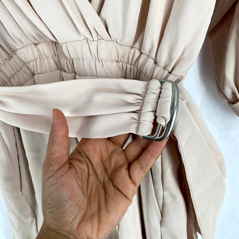 Snidel Elegant Chiffon Belted Romper Women 0 Beige Pleated Cuffed Wrap V Neck gallery