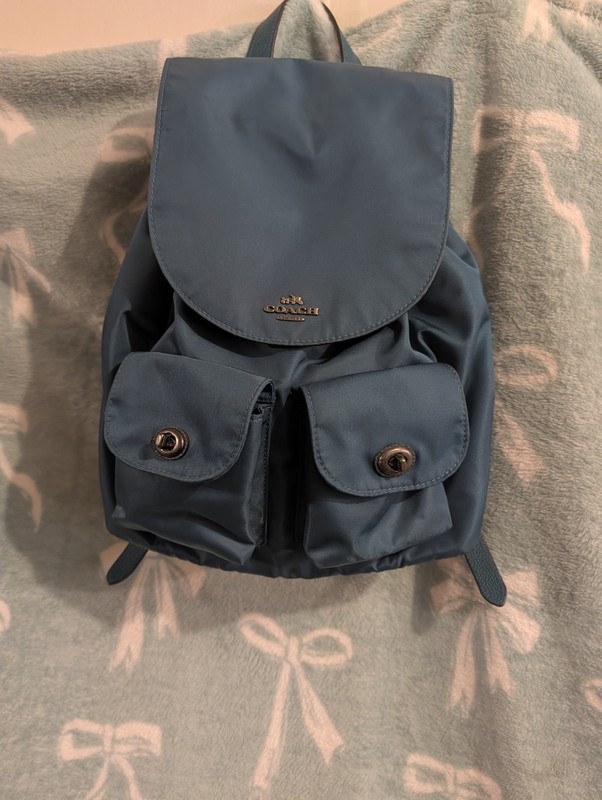 COACH New York Dark Teal Nylon Backpack Drawstring Turnlock F58814 L
