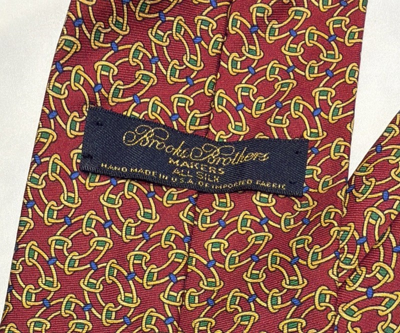 VTGBrooks Brothers Makers silk tie red blue green gold interlocking chain design