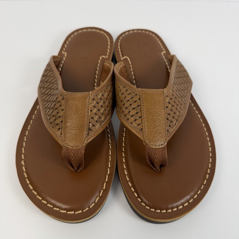 Johnston & Murphy Mens 8M Brown Leather Flip Flop Sandals Made Brazil