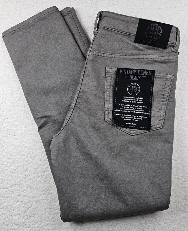 VGB Vintage Genes Black Slim Fit Grey French Terry Denim Jeans PICK YOUR SIZE