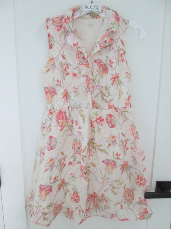 Tulle Sz XS white pink floral dress colored botton front lined summer