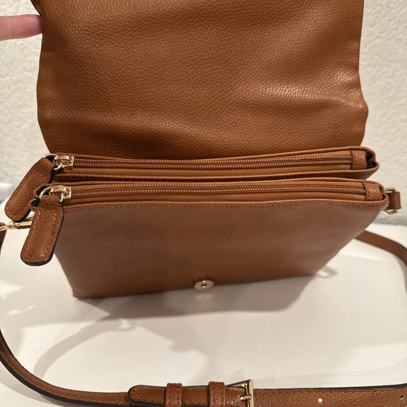 Street Level PURSE Brown Pebbled VEGAN LEATHER Crossbody BAG Multi Pocket VGUC gallery
