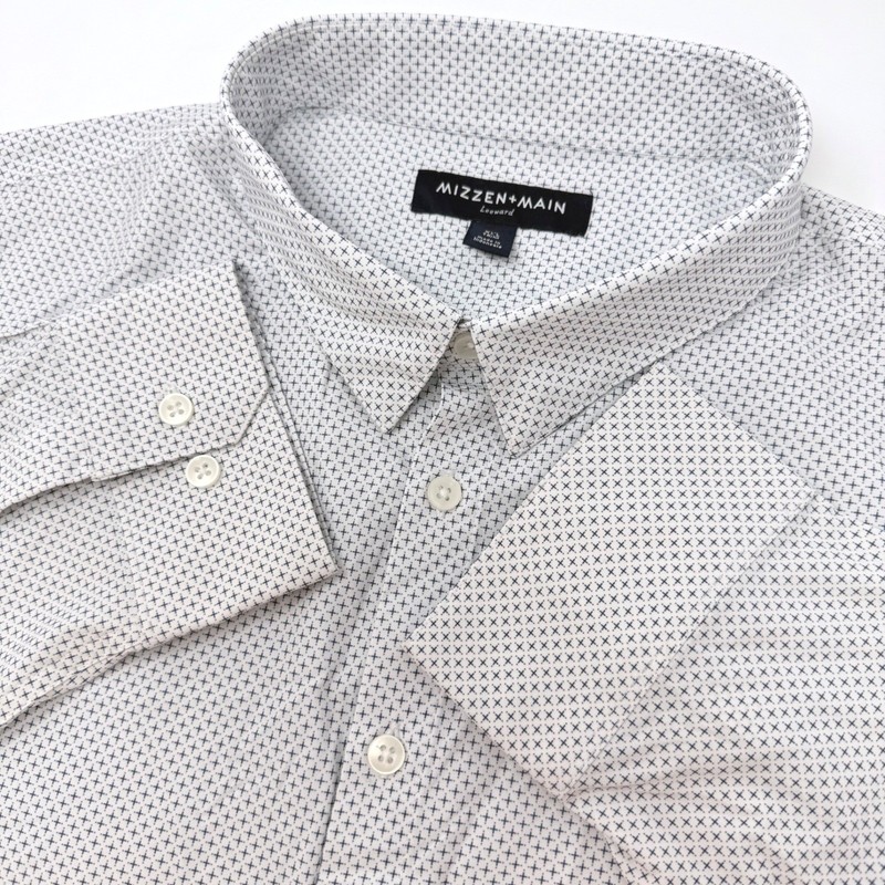 Mizzen+Main Leeward Trim Fit Dress Shirt Mens XXL White Geometric Cross Stretch