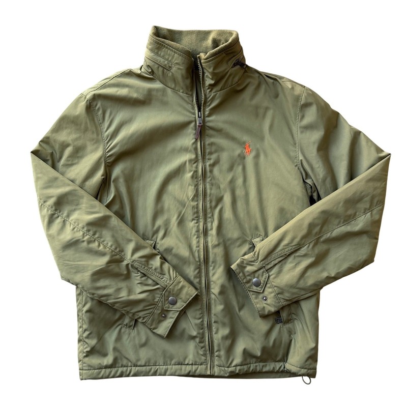Polo Ralph Lauren Mens Olive Green Fleece Lined Hooded Windbreaker Jacket Small