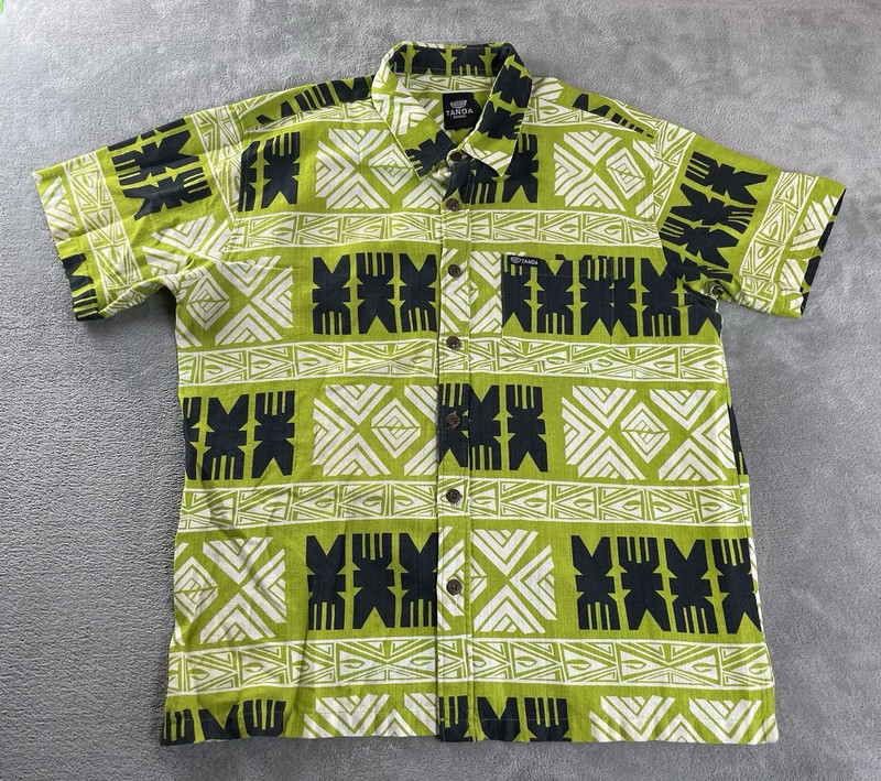 Tanoa Samoa Shirt Mens XL No Tag Green Black Hawaiian Button Up Tropical Tribal