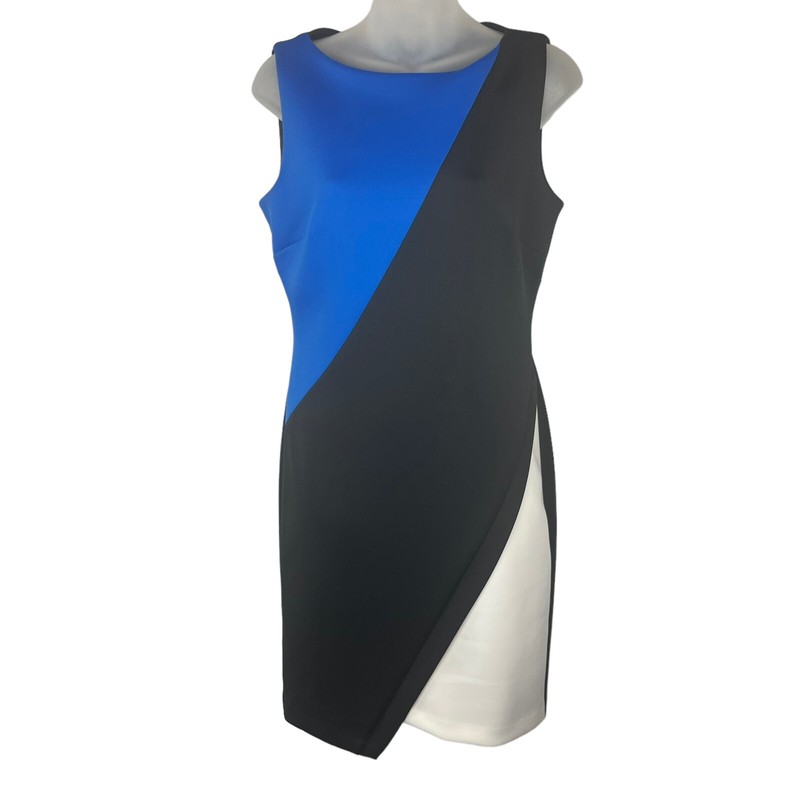 Tommy Hilfiger Women’s Hidden Back Zipper Colorblock Dress Blue Black White Sz 6