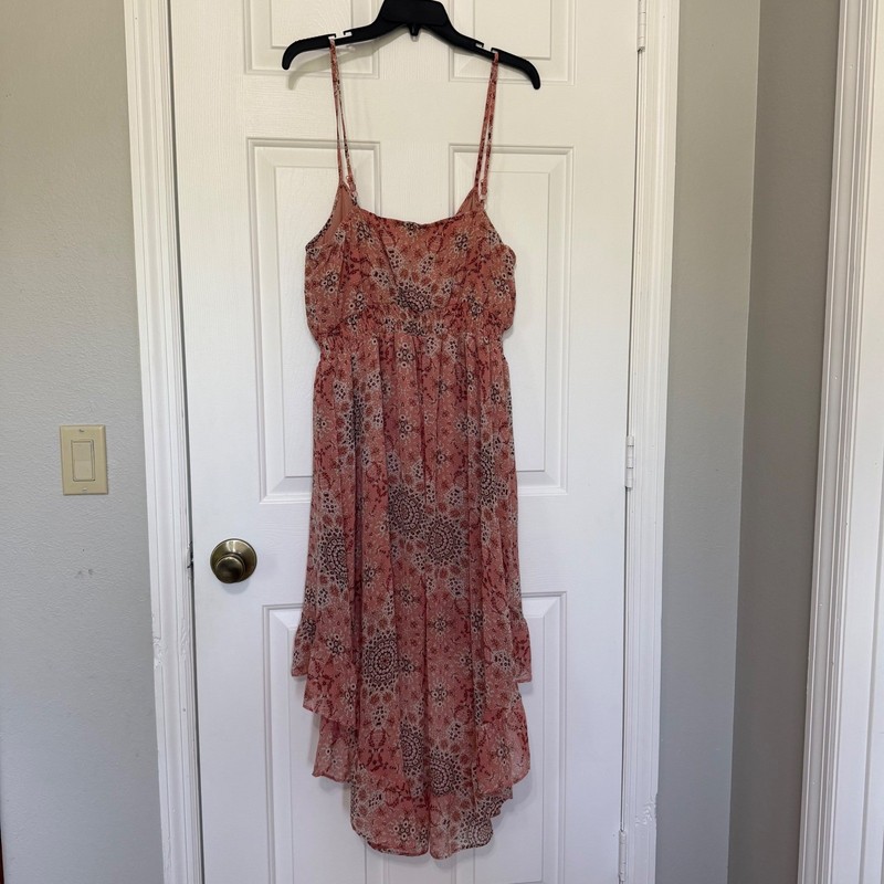 A.U.W Women XL Pink Paisley High Low Chiffon Ruffle Dress Cottagecore Fairy Boho gallery