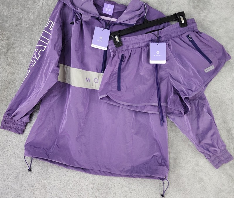 Monat Windbreaker Set Womens Medium Purple 1/2 Zip Pullover Jacket Runner Shorts