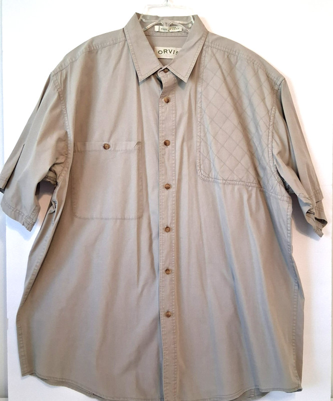VTG ORVIS Diamond Shoulder Shooting Shirt Mens XL Khaki Button Up Short Sleeve gallery
