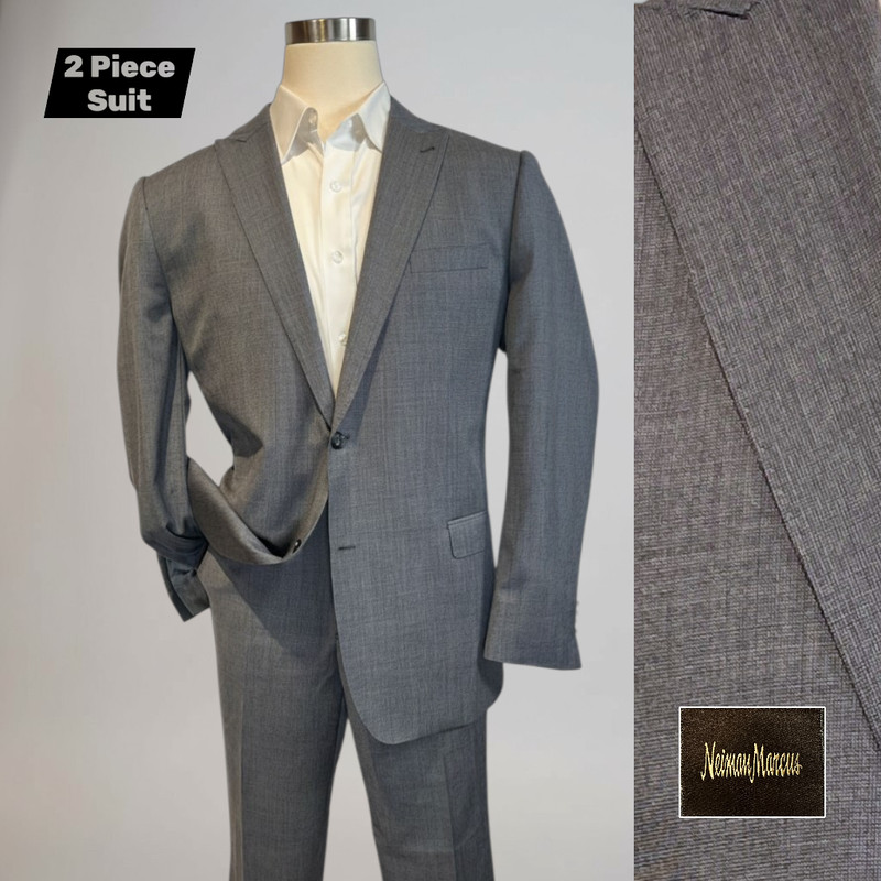 Neiman Marcus Mens 44-46L 35×32.5 Gray Suit Super 120s Modern Fit