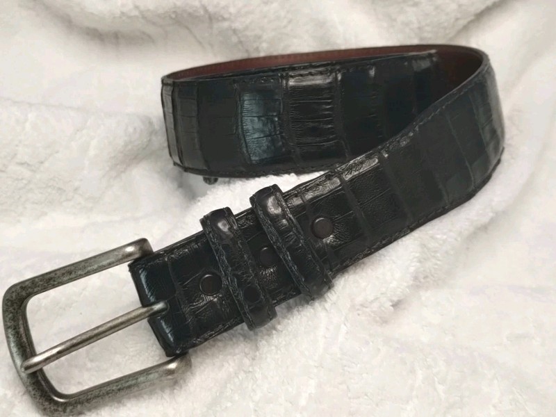 TORINO SOUTH AMERICAN CAIMAN ALLIGATOR BELT 47 BLACK DRESS FORMAL 1 3/4” NICE!!