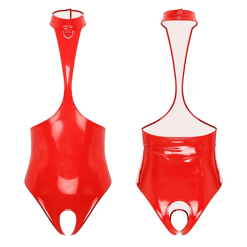 Womens Catsuit Wet Look Bodysuit Sleeveless Leotard Babydoll Clubwear Shiny