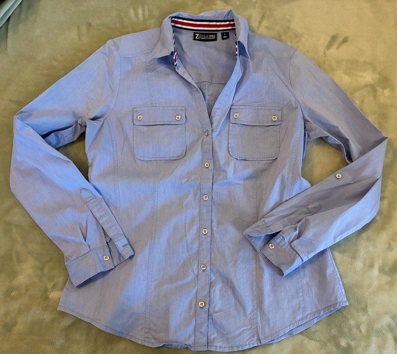 Women’s 7th Avenue New York & Company Blue Collared Button Down Shirt Size M