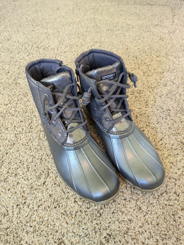 SPERRY Saltwater Metallic Shimmer Leather Duck Boots Waterproof Rain Snow SZ 6M