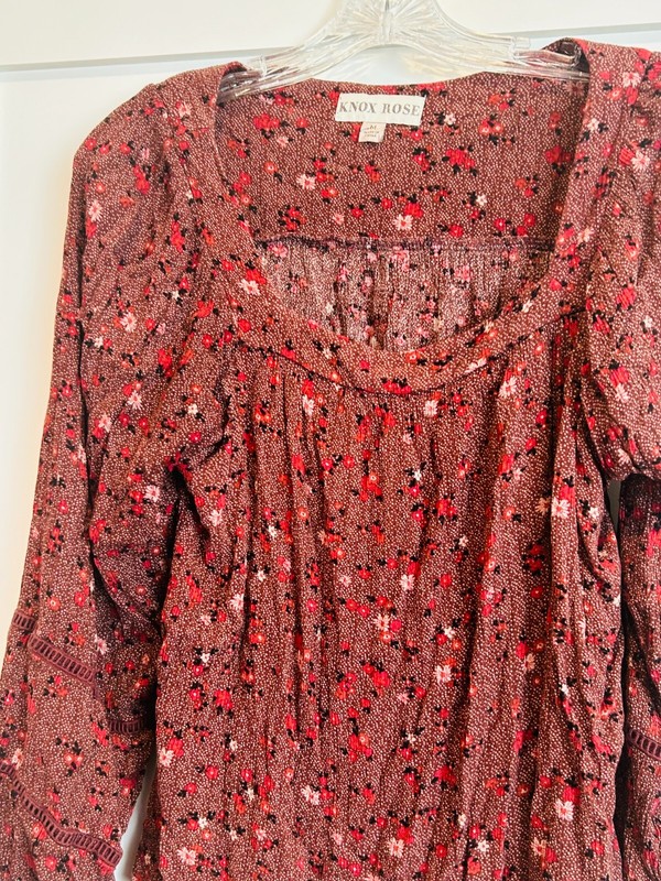 KNOX ROSE BOHEMIAN PEASANT TOP LONG SLEEVE MEDIUM M FLOWERS CROCHET EARTHY TONES