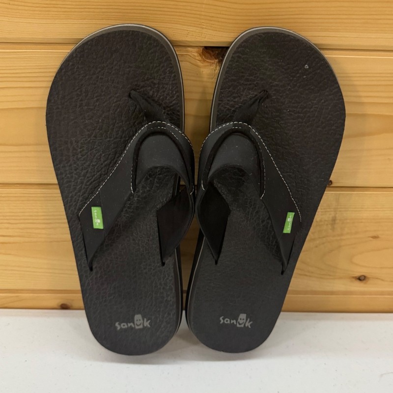 Sanuk Beer Cozy Black Flip Flops Mens Size 10 Yoga Mat Thong Sandals SMS2839