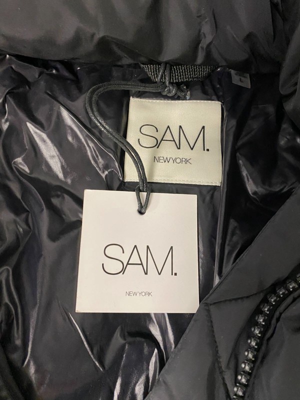 SAM Women's Black Noho Belted Hooded Long Puffer Coat Size L gallery