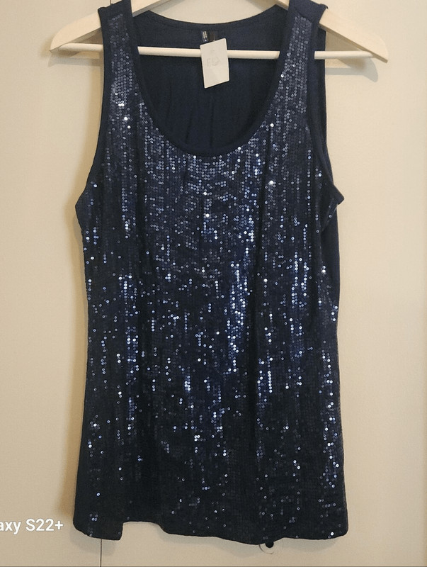 E12 Maurices All Over Sequined Stretch Tank Top in Navy Blue