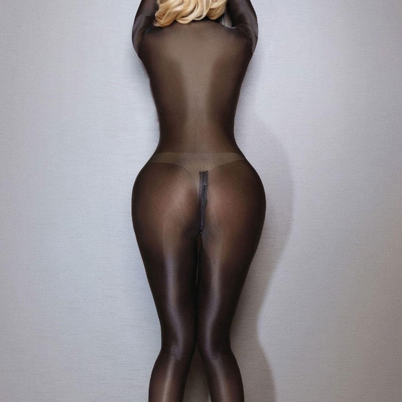 Women See Through Shiny Full Body Jumpsuit Catsuit Stretch 2-Way Zipper Bodysuit gallery