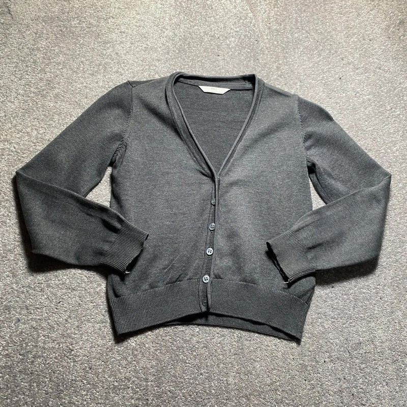 M&S Cardigan Girls 5-6 Years Grey V-Neck Long Sleeve Knit Cotton