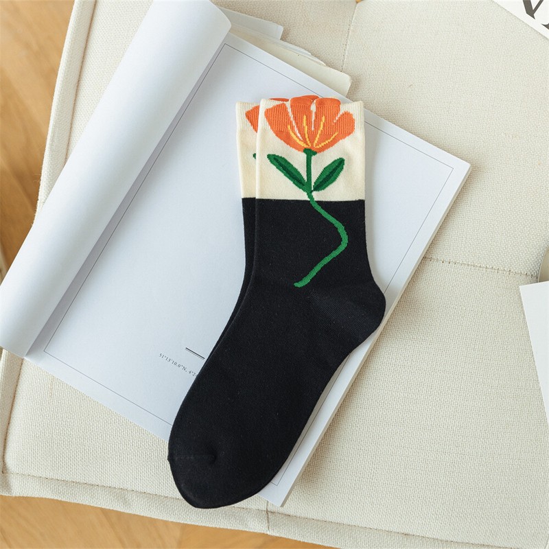 Cartoon Flower Pattern High Quality Cotton Crew Socks UK Seller Christmas Gift