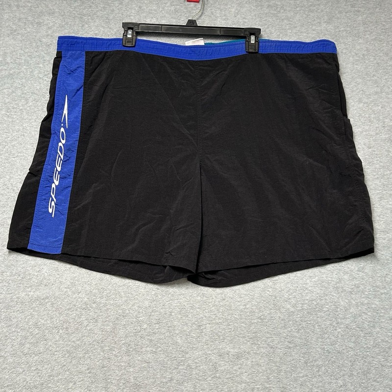 VINTAGE Speedo Men’s Swim Trunks Navy Blue Side Panel Logo Sz XL Pockets Y2K 90s