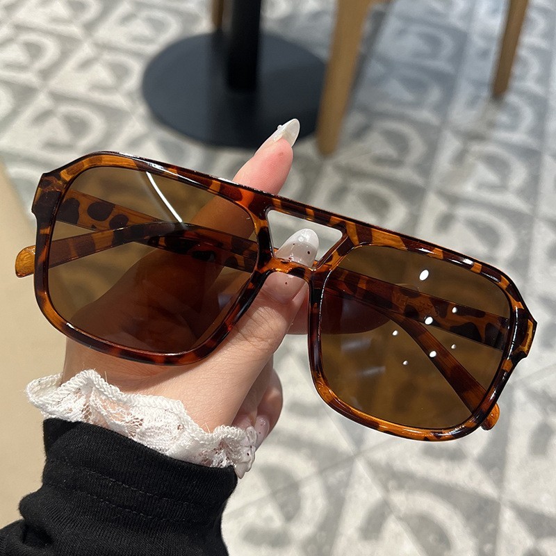 New Double Bridge Sunglasses, Fashion Square Frame Retro UV Protection