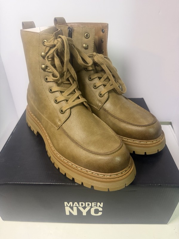 New Madden NYC Mens Faux Leather McCoyy Boots Comfort Foam Insole Taupe Size 12 gallery
