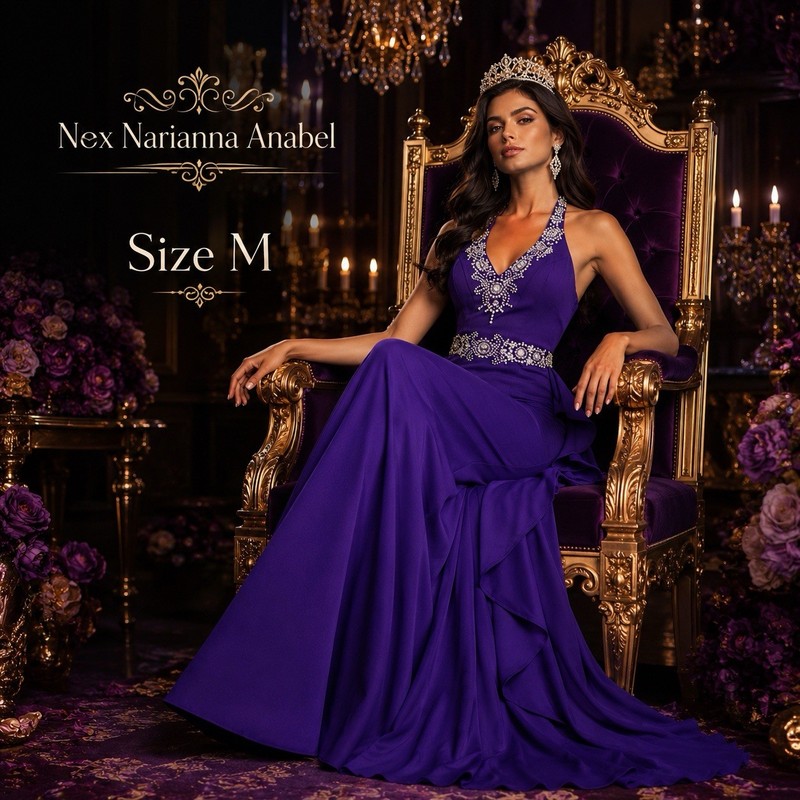 Nox Anabel 8315 Purple Mermaid Formal Gown Size M Beaded Open Back NWT