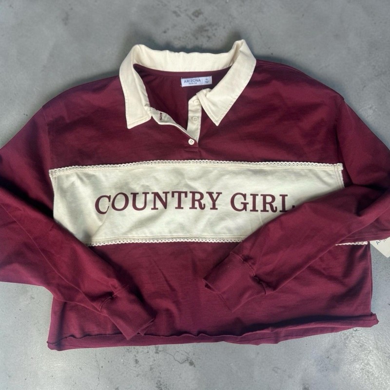 Arizona Jean Co. Juniors XL Burgundy/Ivory Colorblock Western Polo Long Sleeve