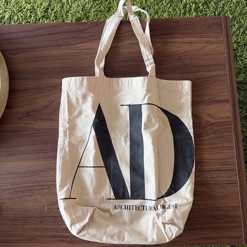 Architectural Digest AD Logo Canvas Tote Bag Natural Beige with Black Lettering
