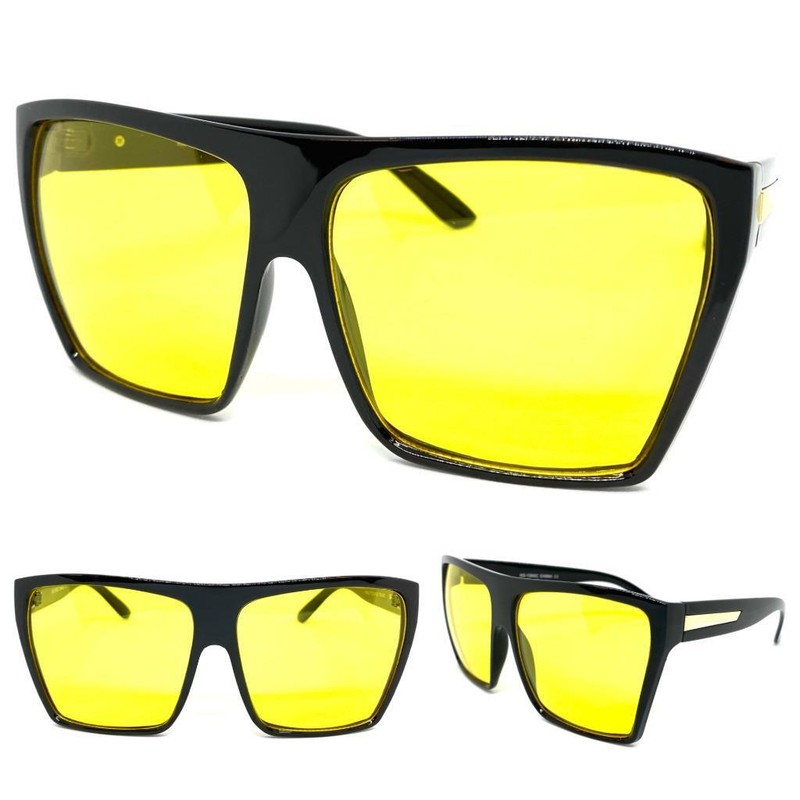 OVERSIZED EXAGGERATED RETRO Style SUN GLASSES Large Big Black Frame Yellow Lens