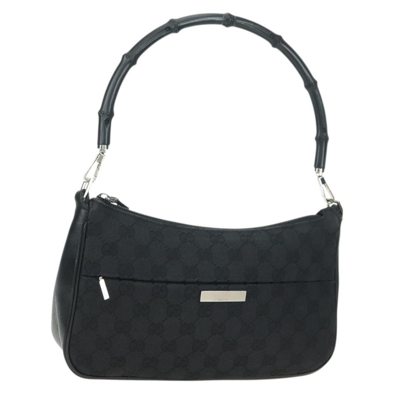 GUCCI Bamboo GG Canvas Hand Bag Black Silver 001 3865 Auth am11509A