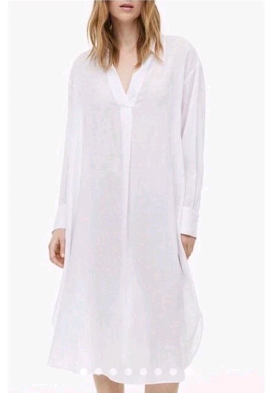 H&M Shirt Dress Women’s White Viscose Lyocell Blend Size Medium Classic Beachy