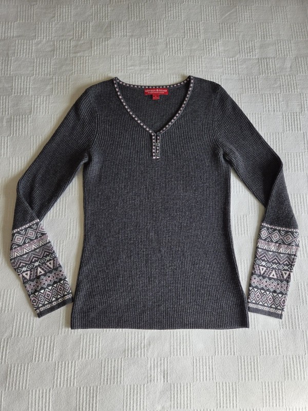 Krimson Klover Womens Sweater Gray Waffle Knit Wool Cotton Silk Size Small