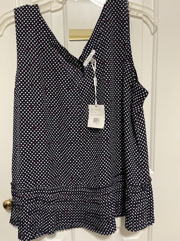Sioni Women’s XL Polka Dot Sleeveless V-Neck Chiffon Ruffle Blouse Blue