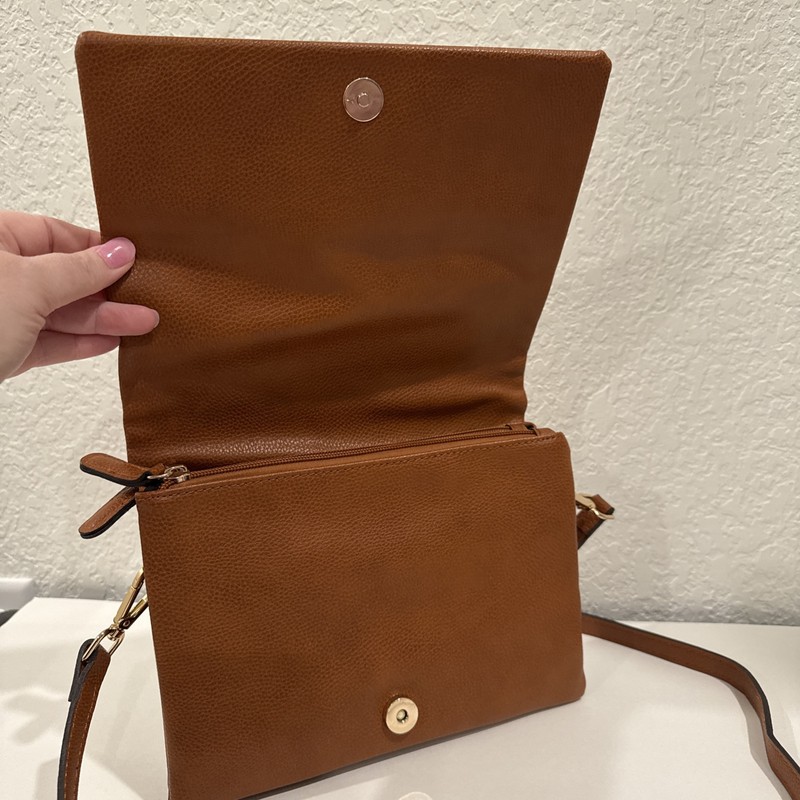 Street Level PURSE Brown Pebbled VEGAN LEATHER Crossbody BAG Multi Pocket VGUC gallery