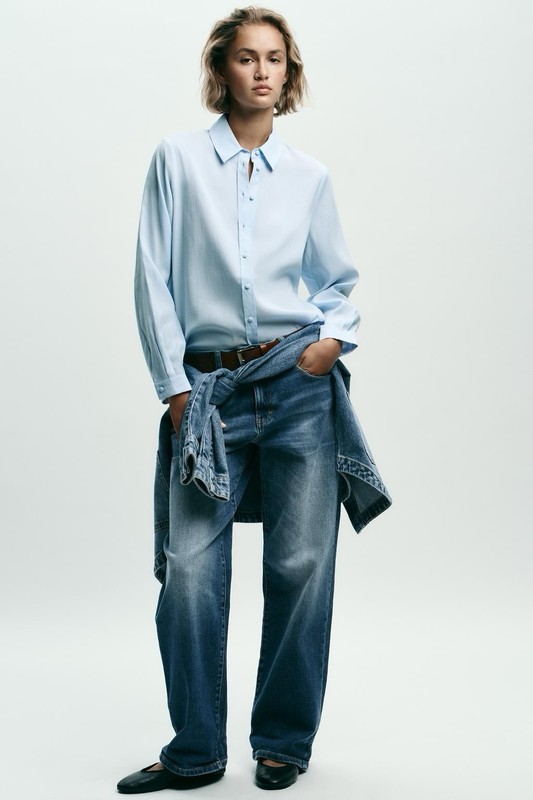 ZARA NWT WOMENS SUPER SOFT BUTTON-UP SHIRT IN SKY BLUE-SMALL gallery