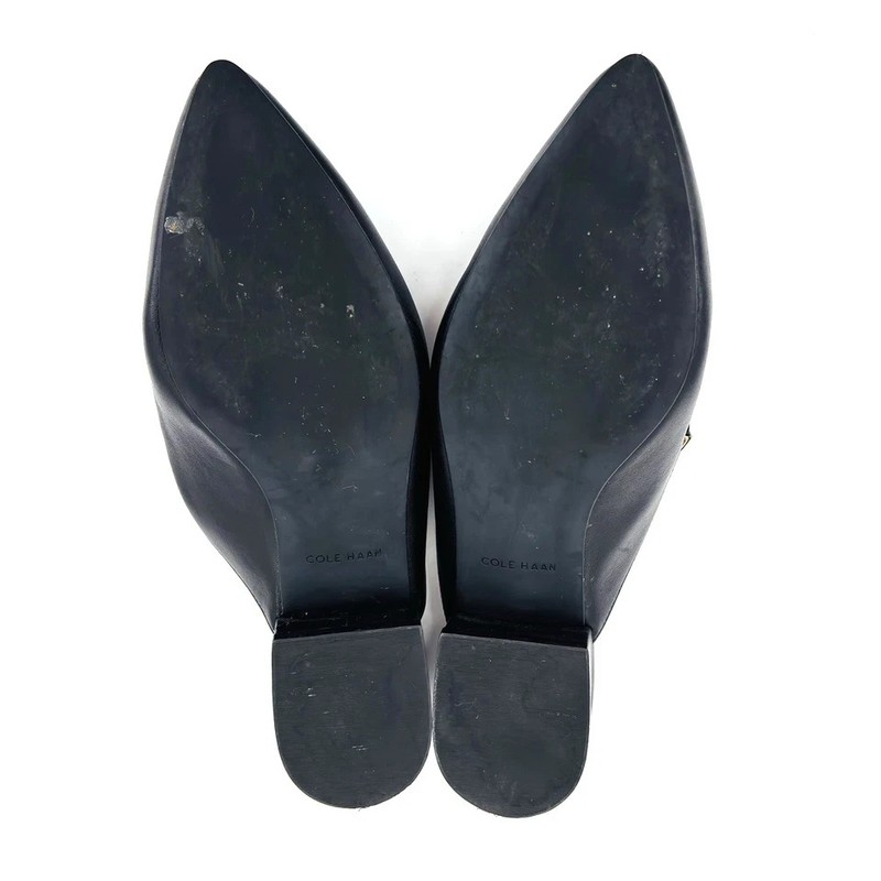 Womens Cole Haan Piper Black Smooth Leather Mules Pointed Toe Flats W12888 – 9 B
